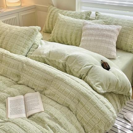 91家纺网 家纺一手货源 找家纺 总金阳光 新款直播爆款高端320克A类獭兔毛立体剪花纯色牛奶绒四件套