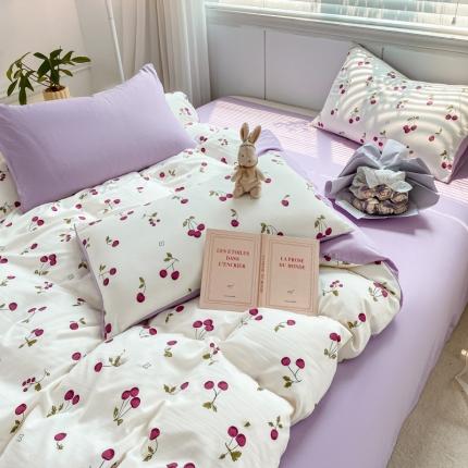 91家纺网 家纺一手货源 找家纺 （总）雅阁尔 2023直播爆款母婴级爆款水洗棉双层纱四件套碎花简约风单被套