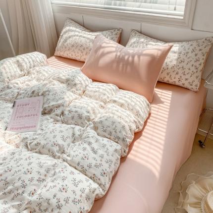 91家纺网 家纺一手货源 找家纺 （总）雅阁尔 2023直播爆款母婴级爆款水洗棉双层纱四件套碎花简约风单被套