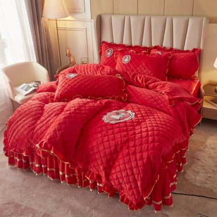 91家纺网 家纺一手货源 找家纺 （总）恋尚 2023新款水晶绒大豆蛋白棉床笠床裙可脱卸四件套花仙子