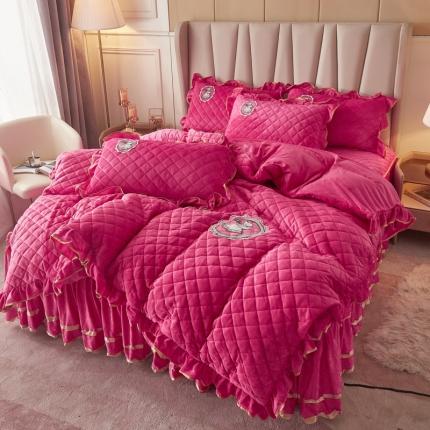 91家纺网 家纺一手货源 找家纺 （总）恋尚 2023新款水晶绒大豆蛋白棉床笠床裙可脱卸四件套花仙子