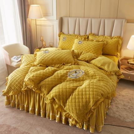 91家纺网 家纺一手货源 找家纺 （总）恋尚 2023新款水晶绒大豆蛋白棉床笠床裙可脱卸四件套花仙子