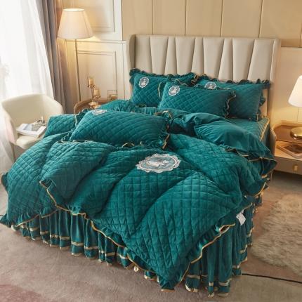 91家纺网 家纺一手货源 找家纺 （总）恋尚 2023新款水晶绒大豆蛋白棉床笠床裙可脱卸四件套花仙子