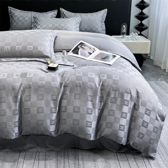 91家纺网 家纺一手货源 找家纺 宅家居 2023新款轻奢高精密贡缎提花臻品真丝四件套 赛琳娜-高级灰