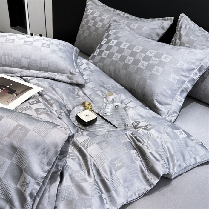 91家纺网 家纺一手货源 找家纺 宅家居 2023新款轻奢高精密贡缎提花臻品真丝四件套 赛琳娜-高级灰