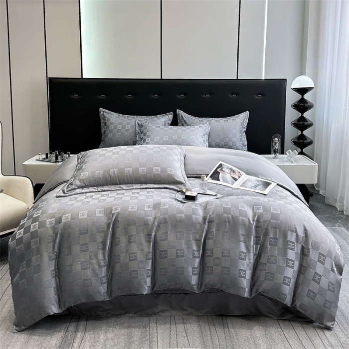 91家纺网 家纺一手货源 找家纺 宅家居 2023新款轻奢高精密贡缎提花臻品真丝四件套 赛琳娜-高级灰