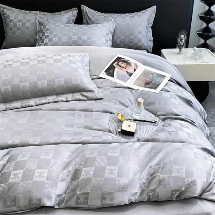 91家纺网 家纺一手货源 找家纺 宅家居 2023新款轻奢高精密贡缎提花臻品真丝四件套 赛琳娜-高级灰