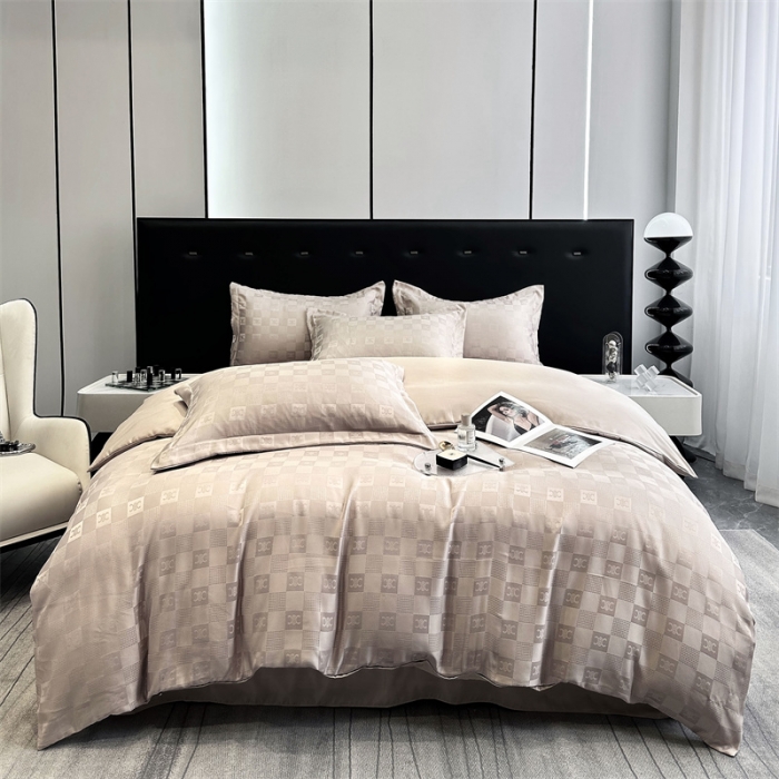 91家纺网 家纺一手货源 找家纺 宅家居 2023新款轻奢高精密贡缎提花臻品真丝四件套 赛琳娜-香槟金