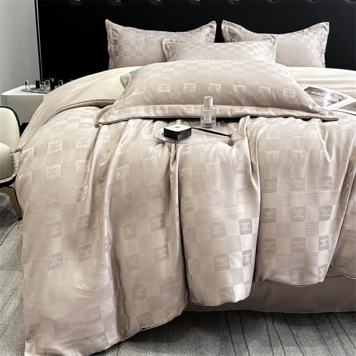 91家纺网 家纺一手货源 找家纺 宅家居 2023新款轻奢高精密贡缎提花臻品真丝四件套 赛琳娜-香槟金