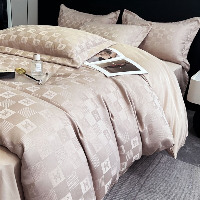 91家纺网 家纺一手货源 找家纺 宅家居 2023新款轻奢高精密贡缎提花臻品真丝四件套 赛琳娜-香槟金