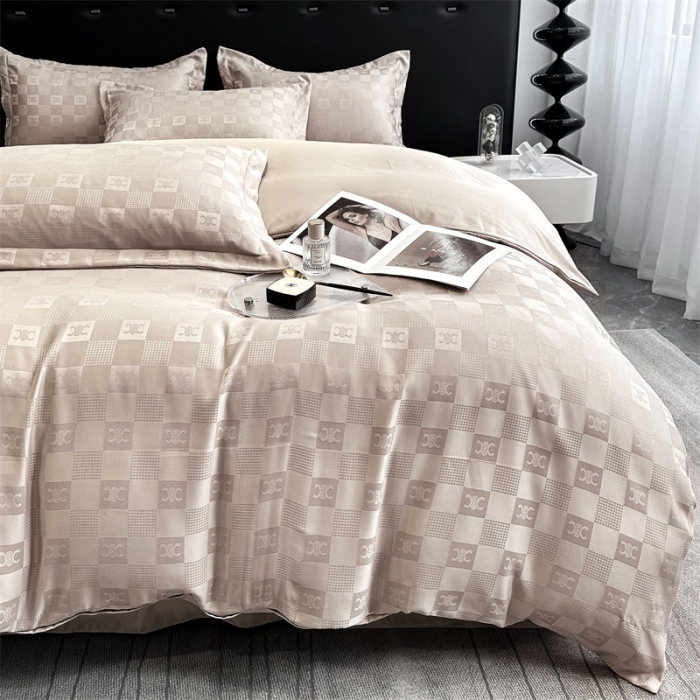 91家纺网 家纺一手货源 找家纺 宅家居 2023新款轻奢高精密贡缎提花臻品真丝四件套 赛琳娜-香槟金