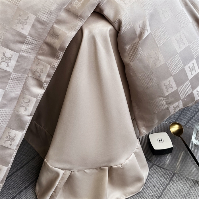 91家纺网 家纺一手货源 找家纺 宅家居 2023新款轻奢高精密贡缎提花臻品真丝四件套 赛琳娜-香槟金