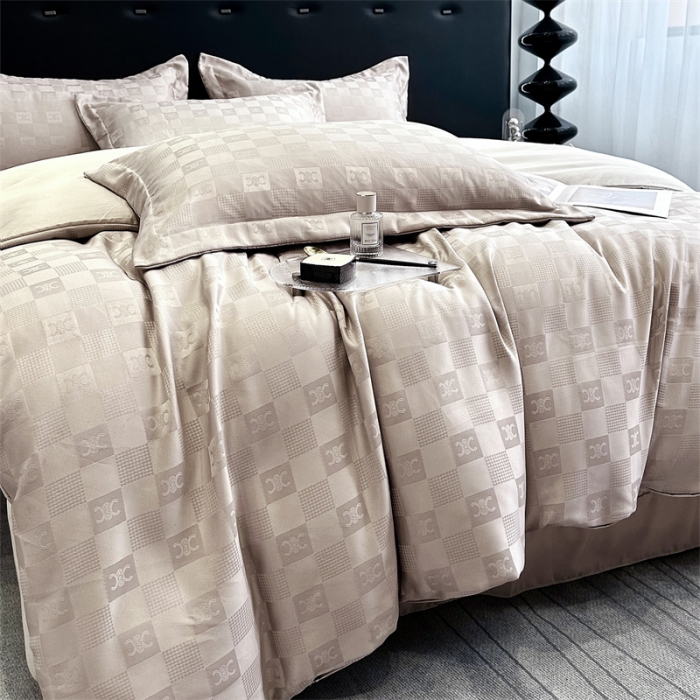 91家纺网 家纺一手货源 找家纺 宅家居 2023新款轻奢高精密贡缎提花臻品真丝四件套 赛琳娜-香槟金