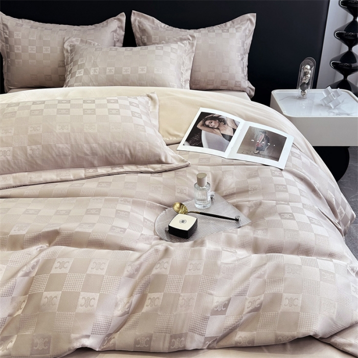 91家纺网 家纺一手货源 找家纺 宅家居 2023新款轻奢高精密贡缎提花臻品真丝四件套 赛琳娜-香槟金