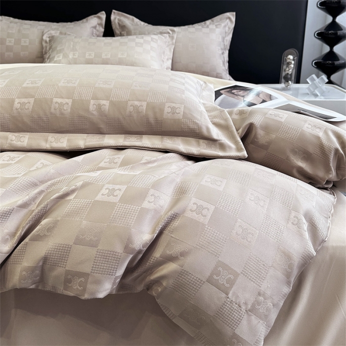 91家纺网 家纺一手货源 找家纺 宅家居 2023新款轻奢高精密贡缎提花臻品真丝四件套 赛琳娜-香槟金