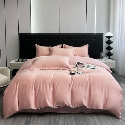 宅家居 2023新款轻奢高精密贡缎提花臻品真丝四件套 山茶花-粉玉