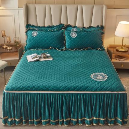 91家纺网 家纺一手货源 找家纺 （总）恋尚 2023新款水晶绒大豆蛋白棉床笠床裙可脱卸床裙花仙子