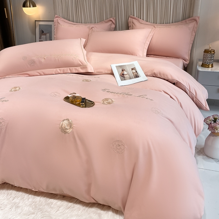 91家纺网 家纺一手货源 找家纺 涵宸家纺 2023新款水洗氧棉-山茶花系列四件套 山茶花-浅粉