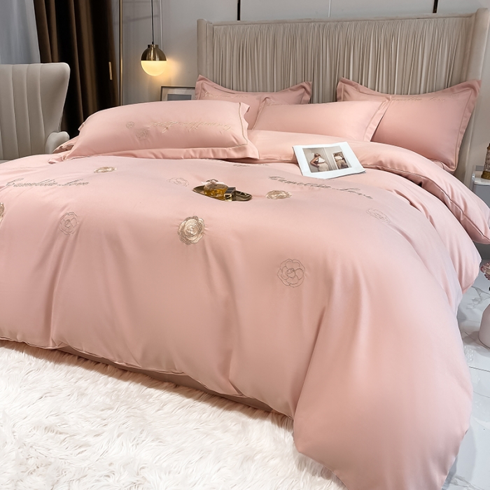 91家纺网 家纺一手货源 找家纺 涵宸家纺 2023新款水洗氧棉-山茶花系列四件套 山茶花-浅粉