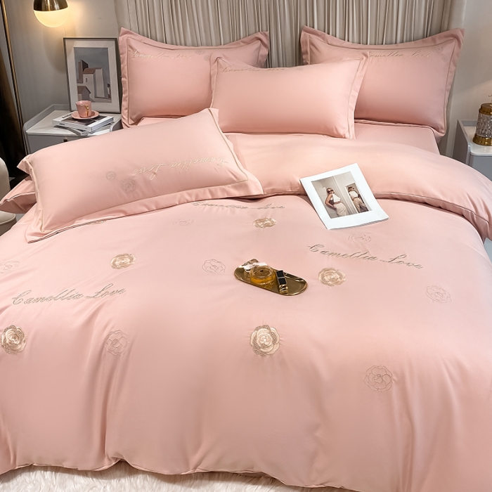 91家纺网 家纺一手货源 找家纺 涵宸家纺 2023新款水洗氧棉-山茶花系列四件套 山茶花-浅粉