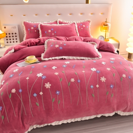 91家纺网 家纺一手货源 找家纺 （总）喜梦缘 2025加厚韩版花卉牛奶绒刺绣花四件套婴儿兔毛绒繁花似锦