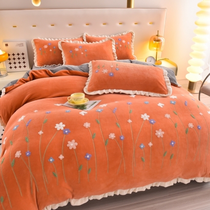 91家纺网 家纺一手货源 找家纺 （总）喜梦缘 2025加厚韩版花卉牛奶绒刺绣花四件套婴儿兔毛绒繁花似锦