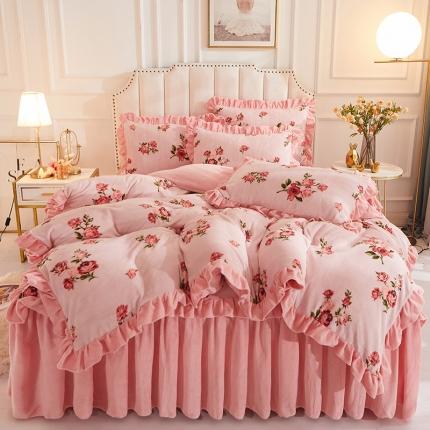 91家纺网 家纺一手货源 找家纺 （总）恋尚 2023新款加厚防静电印花牛奶绒床裙四件套