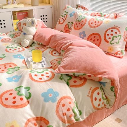 91家纺网 家纺一手货源 找家纺 （总）百寐 2023新款加厚牛奶绒小清新可爱花卉卡通保暖学生三四件套