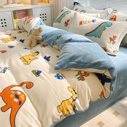 91家纺网 家纺一手货源 找家纺 （总）百寐 2023新款加厚牛奶绒小清新可爱花卉卡通保暖学生三四件套