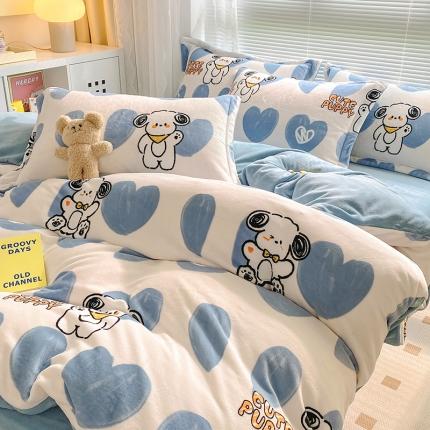 91家纺网 家纺一手货源 找家纺 （总）百寐 2023新款加厚牛奶绒小清新可爱花卉卡通保暖学生三四件套