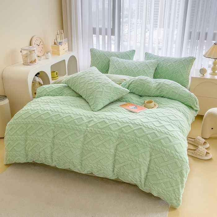 91家纺网 家纺一手货源 找家纺 （总）绒世界 2024秋冬新款加厚塔芙绒简约款牛奶绒四件套