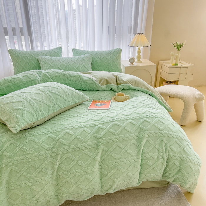 91家纺网 家纺一手货源 找家纺 （总）绒世界 2024秋冬新款加厚塔芙绒简约款牛奶绒四件套