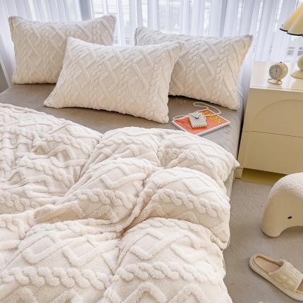 绒世界 2024秋冬新款加厚塔芙绒简约款牛奶绒四件套 奶白灰