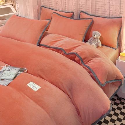 91家纺网 家纺一手货源 找家纺 绒世界 2024新款加厚牛奶绒纯色优雅四件套 优雅-橙色