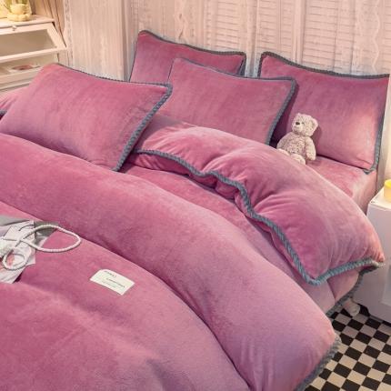 91家纺网 家纺一手货源 找家纺 （总）绒世界 2024新款加厚牛奶绒纯色优雅四件套