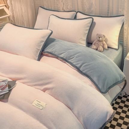 91家纺网 家纺一手货源 找家纺 绒世界 2024新款加厚牛奶绒纯色优雅四件套 优雅-粉色