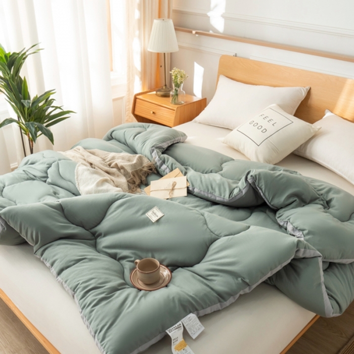 91家纺网 家纺一手货源 找家纺 畅销 2024款水洗棉立体冬被大床图 大地绿