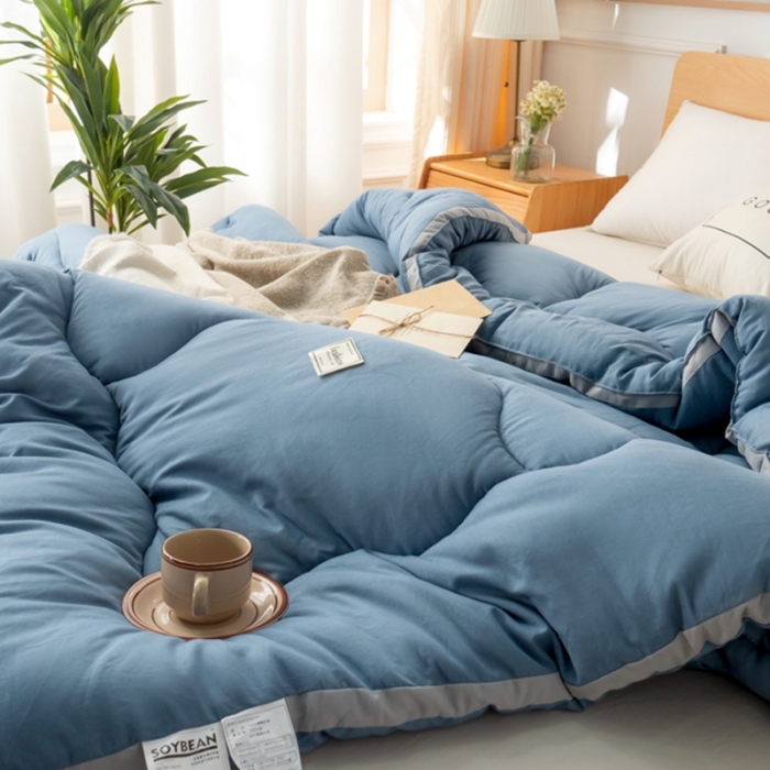 91家纺网 家纺一手货源 找家纺 畅销 2024款水洗棉立体冬被大床图 轻奢蓝