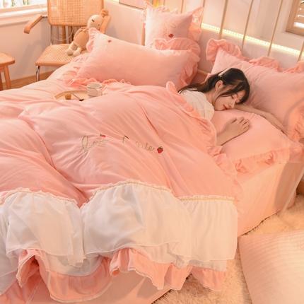 绒世界 2024新款公主风倾城牛奶绒四件套 倾城-玉色