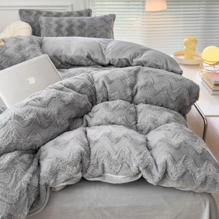 91家纺网 家纺一手货源 找家纺 （总）绒世界 2024新款A版320克兔兔绒牛奶绒简约四件套