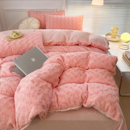 91家纺网 家纺一手货源 找家纺 （总）绒世界 2024新款A版320克兔兔绒牛奶绒简约四件套