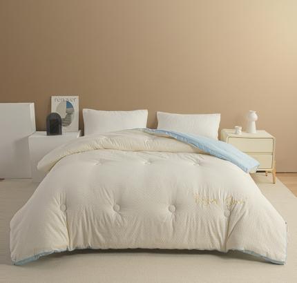 91家纺网 家纺一手货源 找家纺 木堇 2023新款秋冬泡泡纱提花大豆被 蓝白绣花泡泡纱大豆被