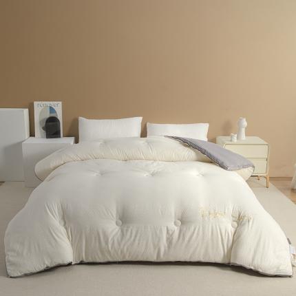 木堇 2023新款秋冬泡泡纱提花大豆被 灰白绣花泡泡纱大豆被