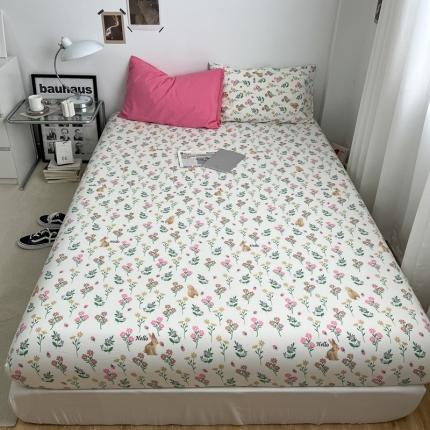 91家纺网 家纺一手货源 找家纺 梦嘉居 2023新款水洗棉双层纱亲肤舒适单床笠 树莓红+春意