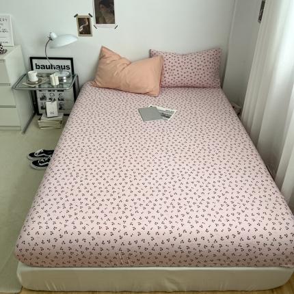 梦嘉居 2023新款水洗棉双层纱亲肤舒适单床笠 粉玉+小樱桃