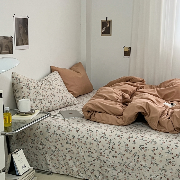 91家纺网 家纺一手货源 找家纺 梦嘉居 2023新款水洗棉双层纱亲肤舒适单床笠 咖啡+花季