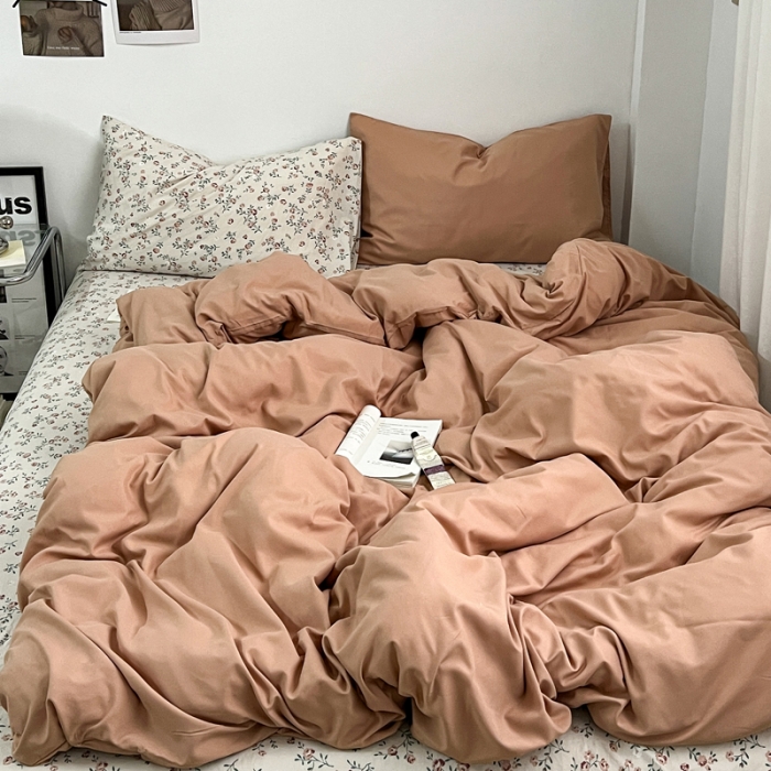 91家纺网 家纺一手货源 找家纺 梦嘉居 2023新款水洗棉双层纱亲肤舒适单床笠 咖啡+花季