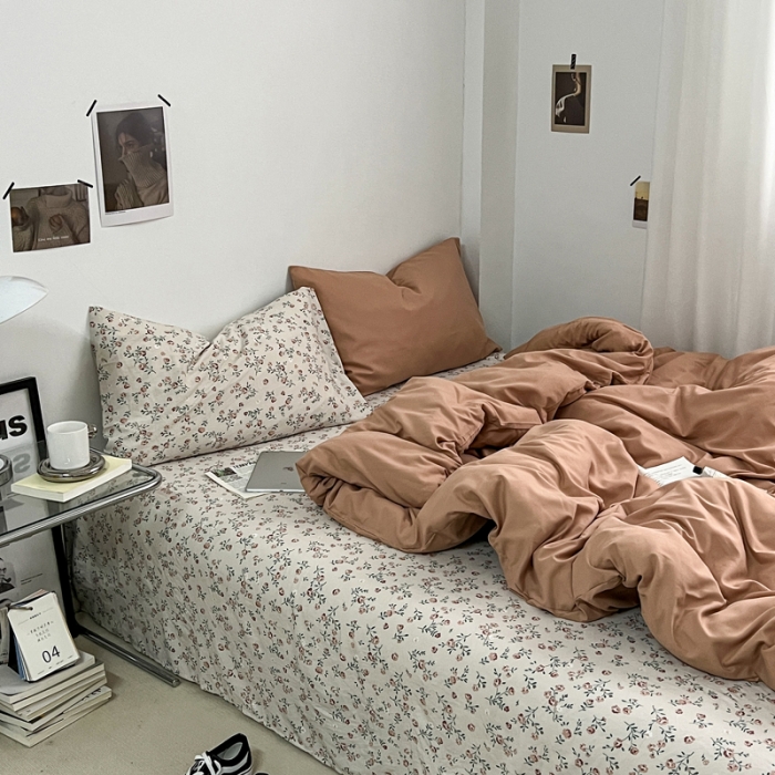 91家纺网 家纺一手货源 找家纺 梦嘉居 2023新款水洗棉双层纱亲肤舒适单床笠 咖啡+花季