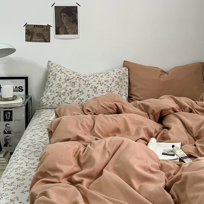 91家纺网 家纺一手货源 找家纺 梦嘉居 2023新款水洗棉双层纱亲肤舒适单床笠 咖啡+花季