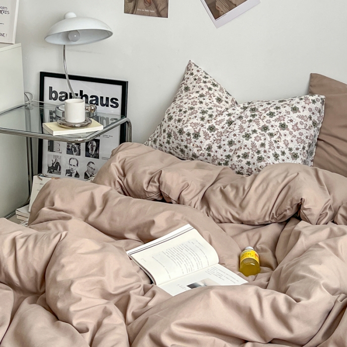 91家纺网 家纺一手货源 找家纺 梦嘉居 2023新款水洗棉双层纱亲肤舒适单床笠 卡其+繁花